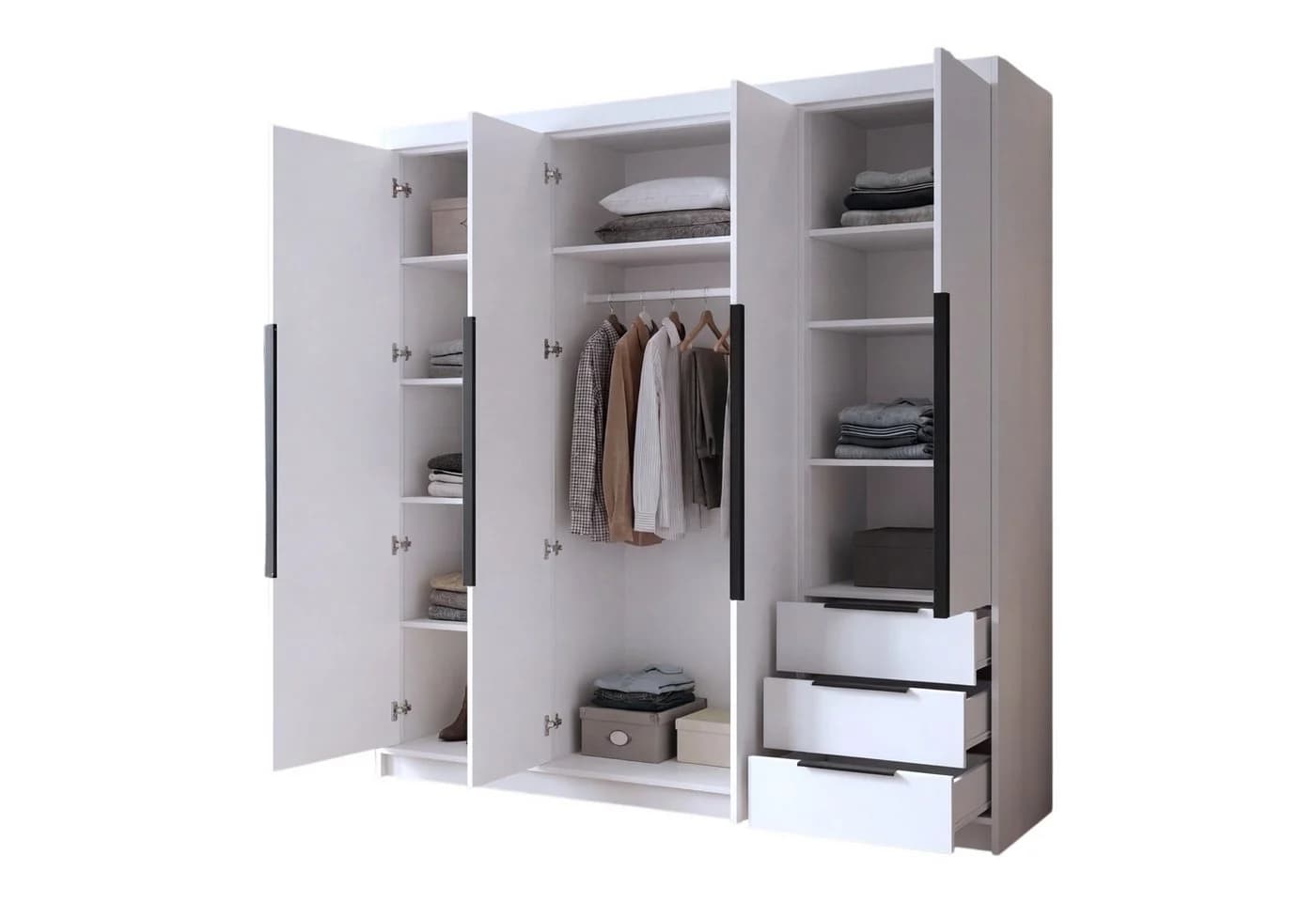 A&J MöbelLand GmbH Vier-Türiger Kleiderschrank mit Schubladen und Metallgriffen - Bild 5