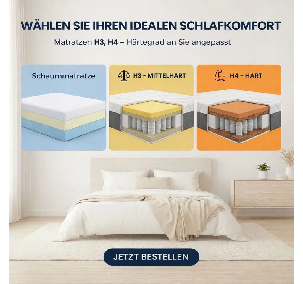 A&J MöbelLand Polsterbett VELUNO mit Bettkasten Beige - Bild 4