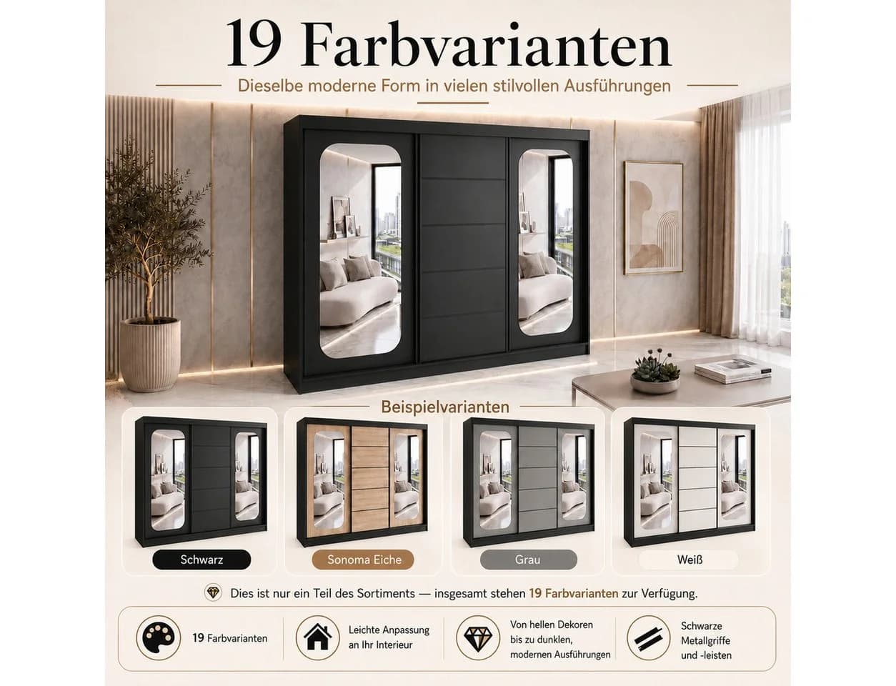 A&J MöbelLand BELANO Schiebetürenschrank Weiß mit Spiegeln - Bild 5