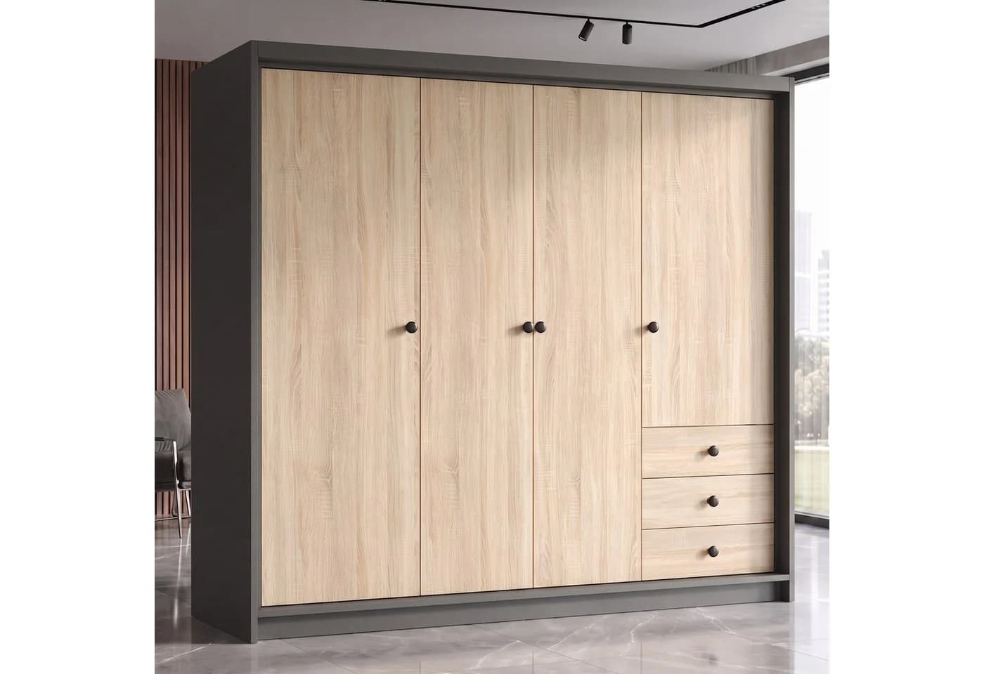 A&J MöbelLand Drehtürenschrank FALKEN Grau 200 cm