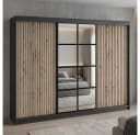 A&J MöbelLand NORIVO Schiebetürenschrank 200 cm Schwarz 3D-Lamellen Spiegelfront Bild 1