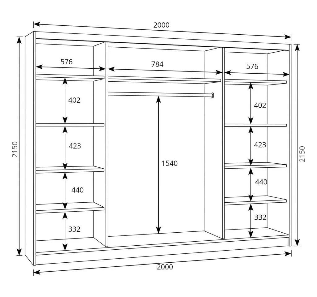 A&J MöbelLand NORIVO Schiebetürenschrank 200 cm Schwarz 3D-Lamellen Spiegelfront - Bild 5