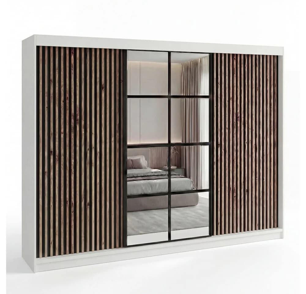 A&J MöbelLand Schiebetürenschrank NORIVO 200 cm mit 3D-Lamellen und Spiegelfront - Bild 2