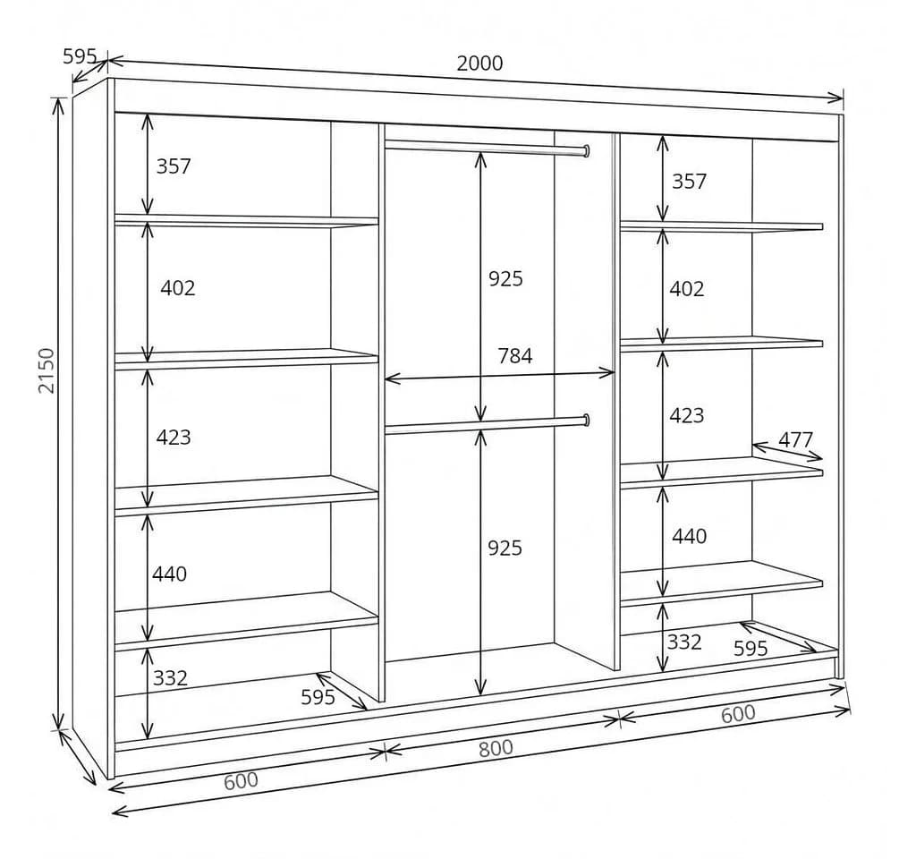 A&J MöbelLand Schiebetürenschrank NORIVO 200 cm mit 3D-Lamellen und Spiegelfront - Bild 5