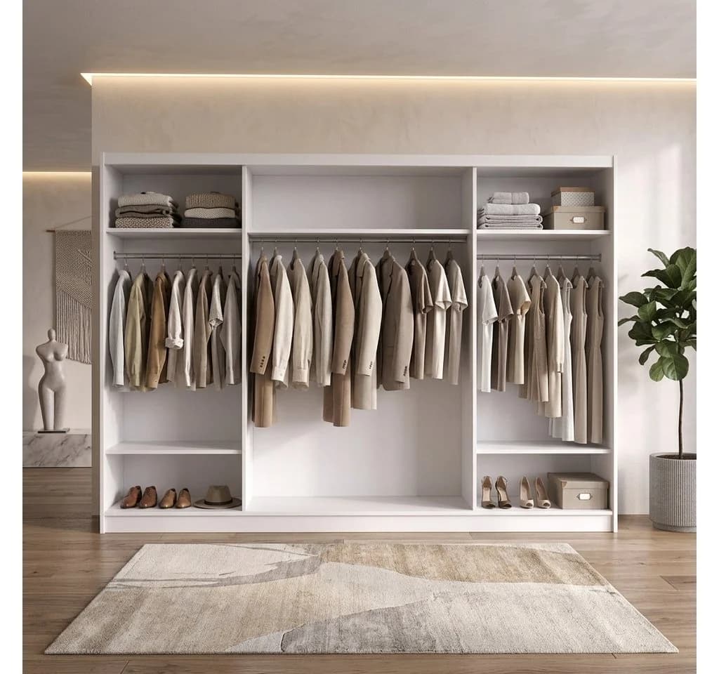 A&J MöbelLand Schiebetürenschrank FARA 200 cm mit 3D-Lamellen und Spiegelfront