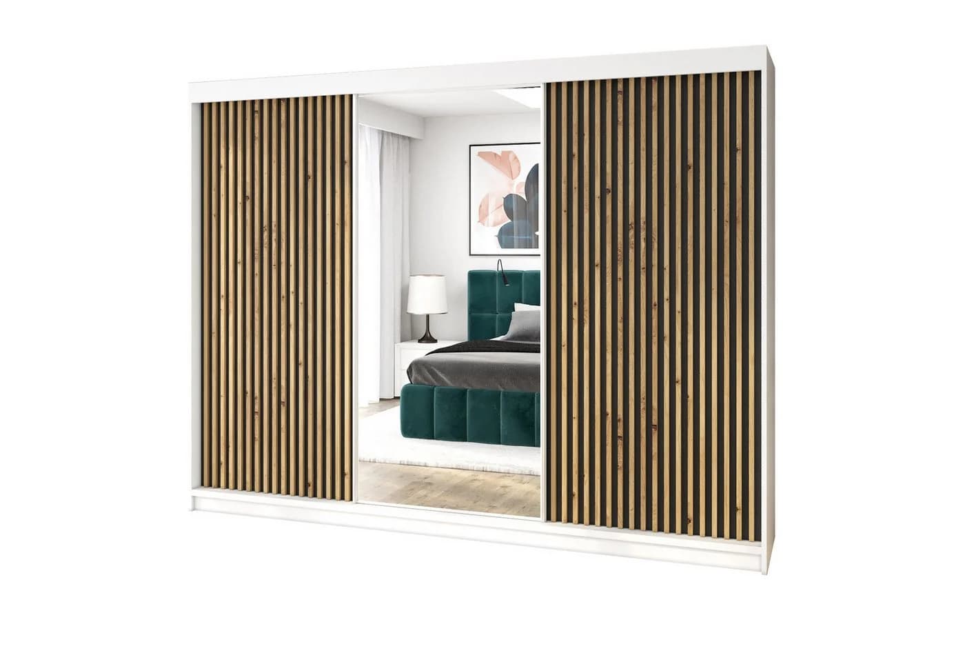 A&J MöbelLand Schiebetürenschrank FARA 200 cm mit 3D-Lamellen und Spiegelfront - Bild 2