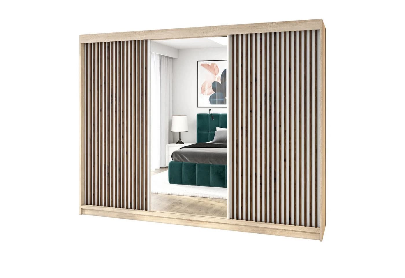 A&J MöbelLand Schiebetürenschrank FARA 200 cm mit 3D-Lamellen und Spiegelfront - Bild 2