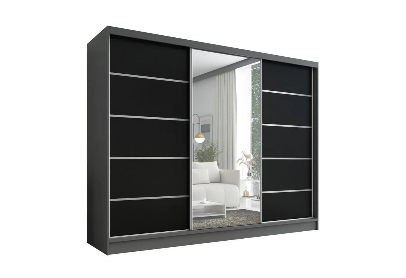A&J MöbelLand Schiebetürenschrank AURELIA 3-türig Grau/Schwarz - Bild 2