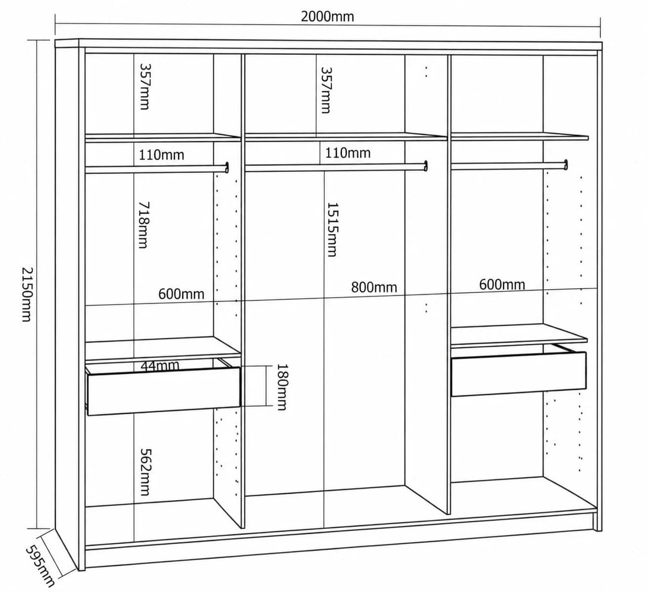 A&J MöbelLand Schiebetürenschrank AURELIA 3-türig Grau/Schwarz - Bild 4