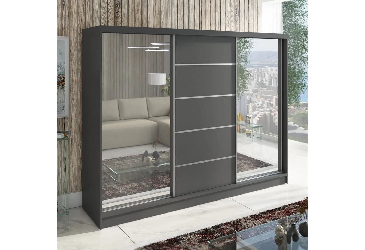 A&J MöbelLand 3-türiger Schiebetürenschrank Grau Modern