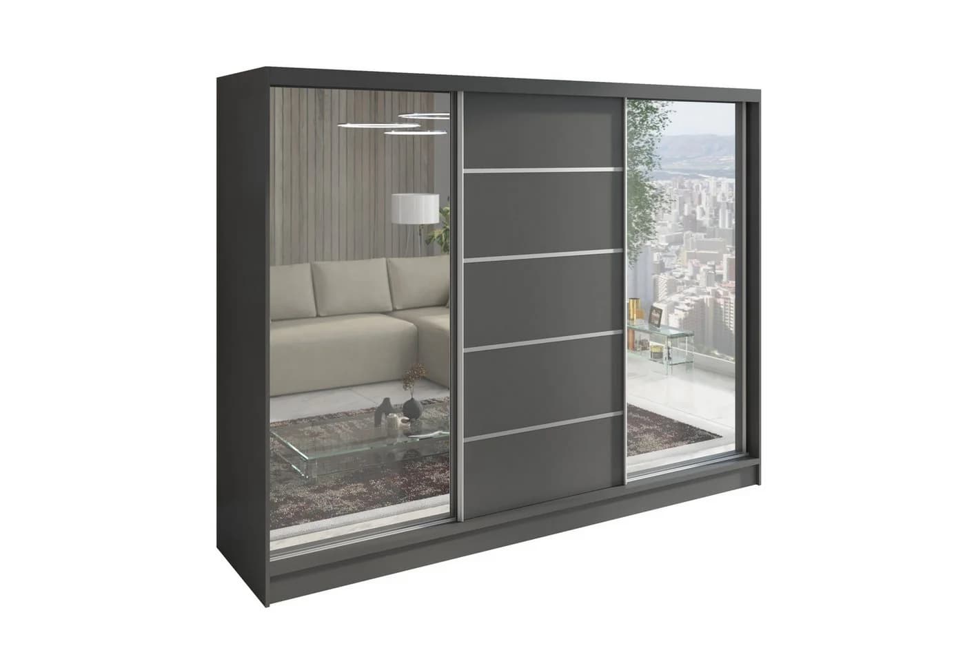 A&J MöbelLand 3-türiger Schiebetürenschrank Grau Modern - Bild 2