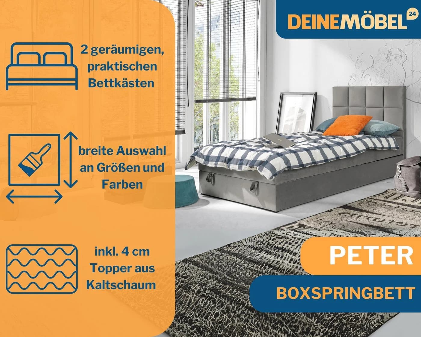 Deine Möbel 24 Boxspringbett PETER mit Bettkasten und Topper Rosa - Bild 4