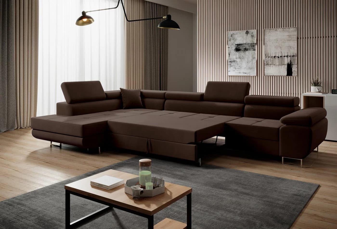 Muffo Ecksofa Wild Maxi XXL mit Schlaffunktion & Bettkasten Braun