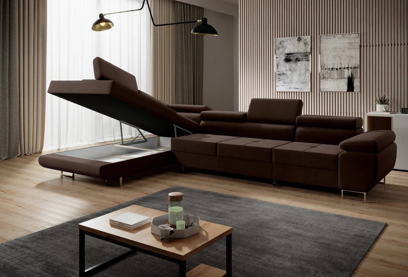 Muffo Ecksofa Wild Maxi XXL mit Schlaffunktion & Bettkasten Braun - Bild 3