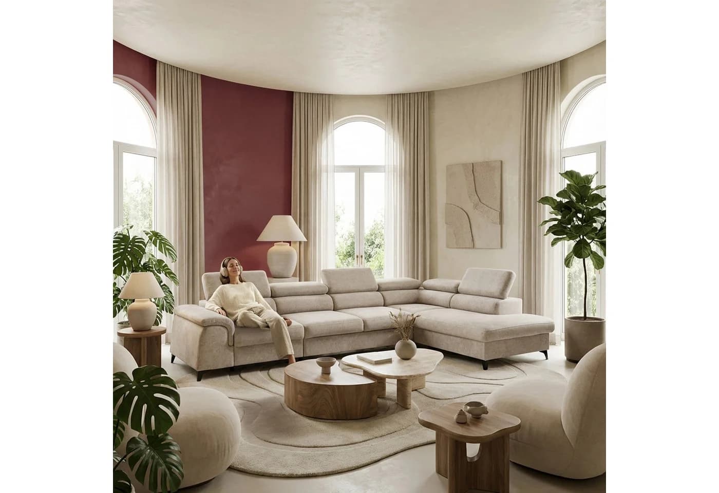 Muffo Ecksofa Plaza Maxi Beige mit Schlaffunktion und Verstellbaren Kopfstützen - Bild 2
