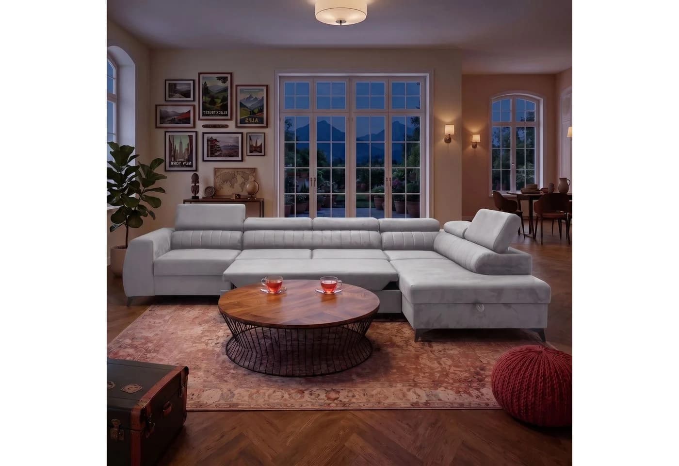 Muffo Ecksofa Piero maxi mit Schlaffunktion und Bettkasten Grau
