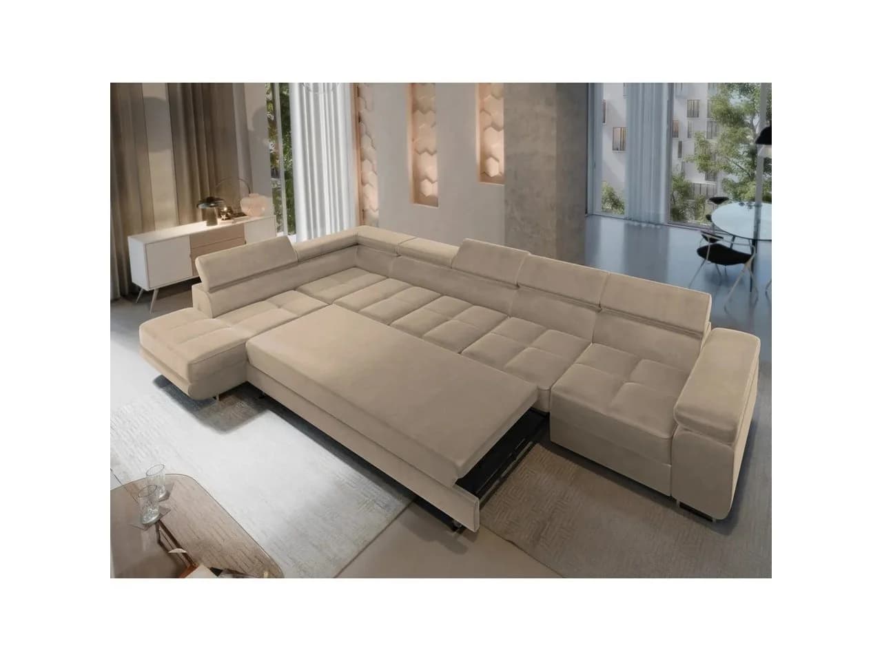 Muffo Ecksofa WILD XXL mit Bettkasten, Hohe Metallfüße, Verstellbare Kopfstützen