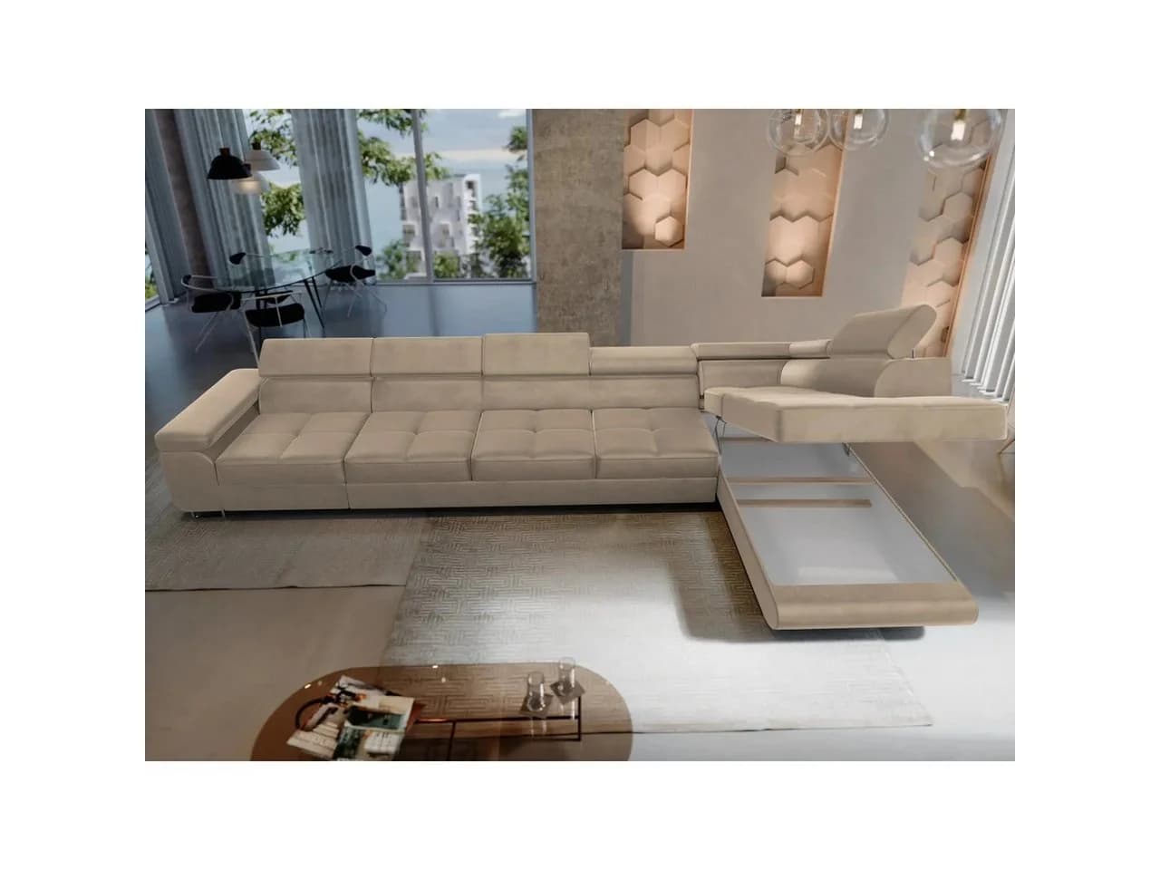 Muffo Ecksofa WILD XXL mit Bettkasten und verstellbaren Kopfstützen Beige - Bild 3