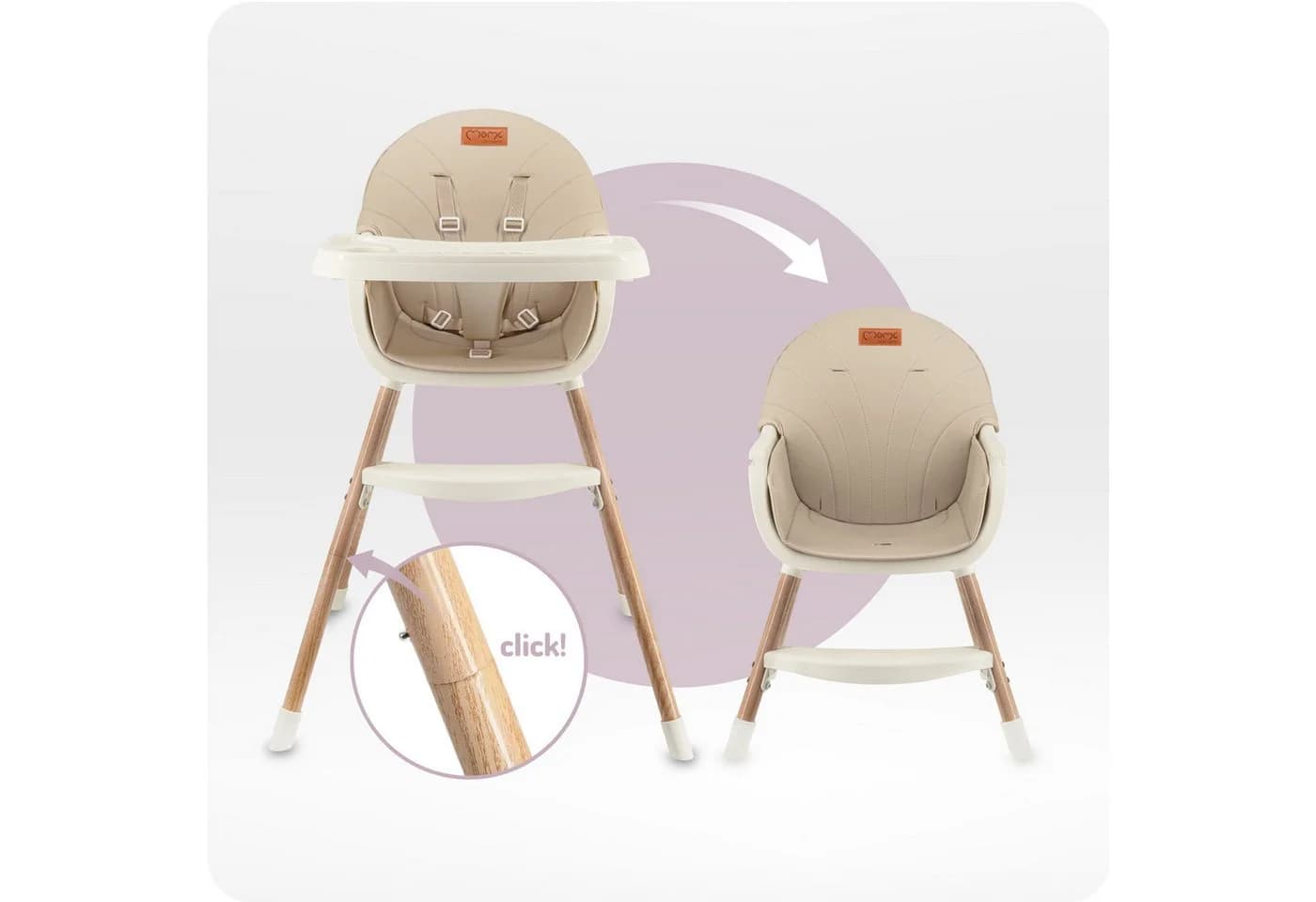 MoMi Kinderstuhl Reki 2in1 Hochstuhl Beige PU-Kunstleder - Bild 4