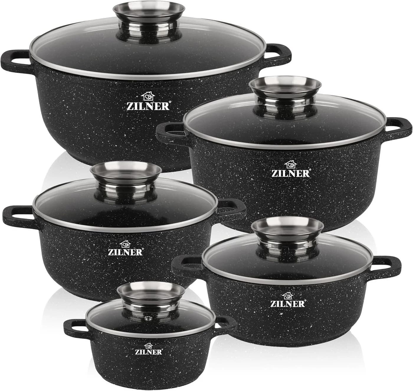 Zilner Topf-Set 10-tlg. Grau Keramik-Marmor Aluminium Induktion - Bild 2