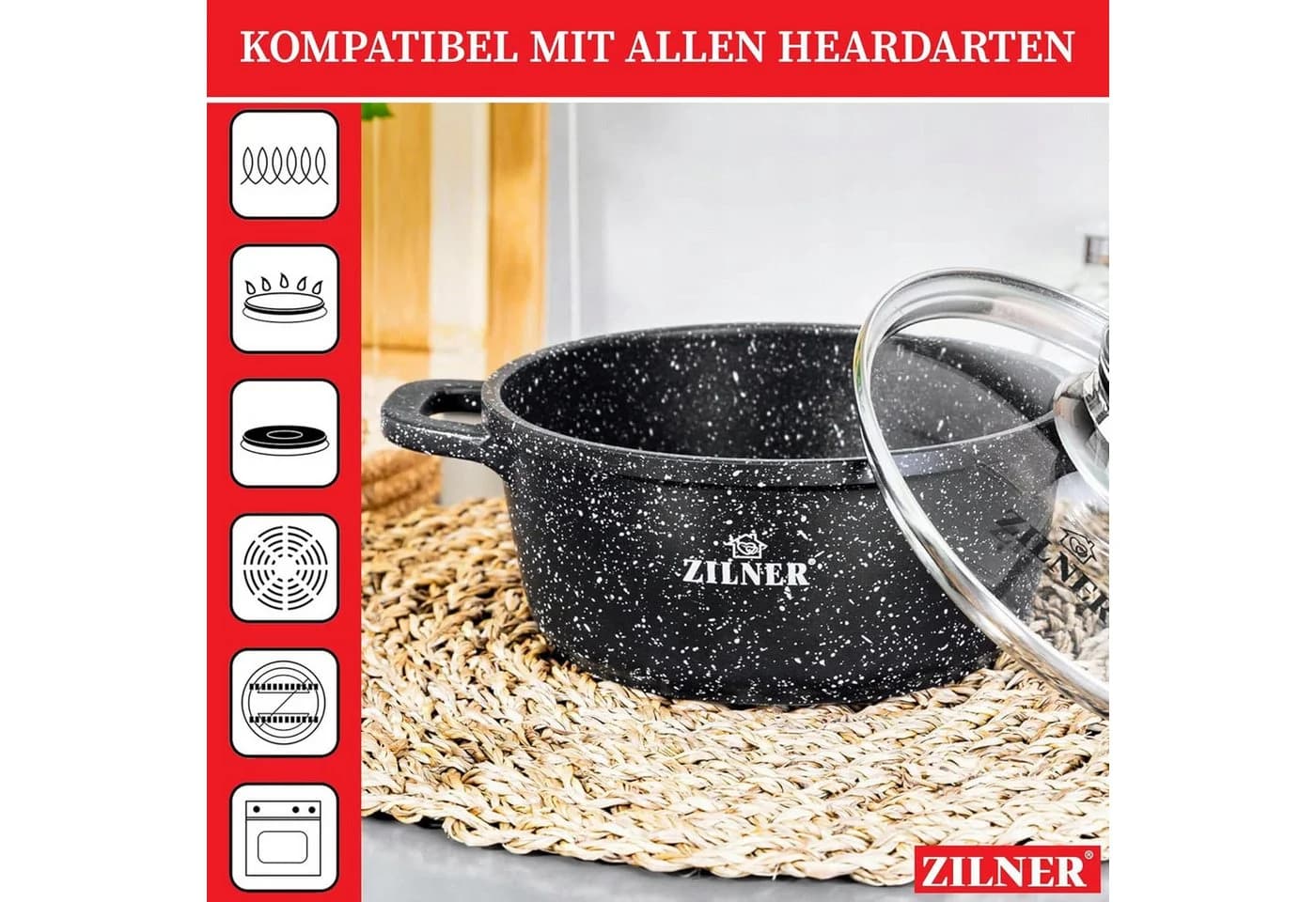 Zilner Topf-Set 10-tlg. Grau Keramik-Marmor Aluminium Induktion - Bild 3