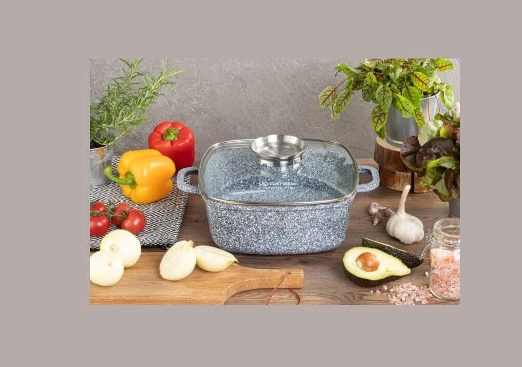 Edenberg Kochtopf-Set 2-tlg. Grau Quadratisch mit Glasdeckel & Aroma Knob