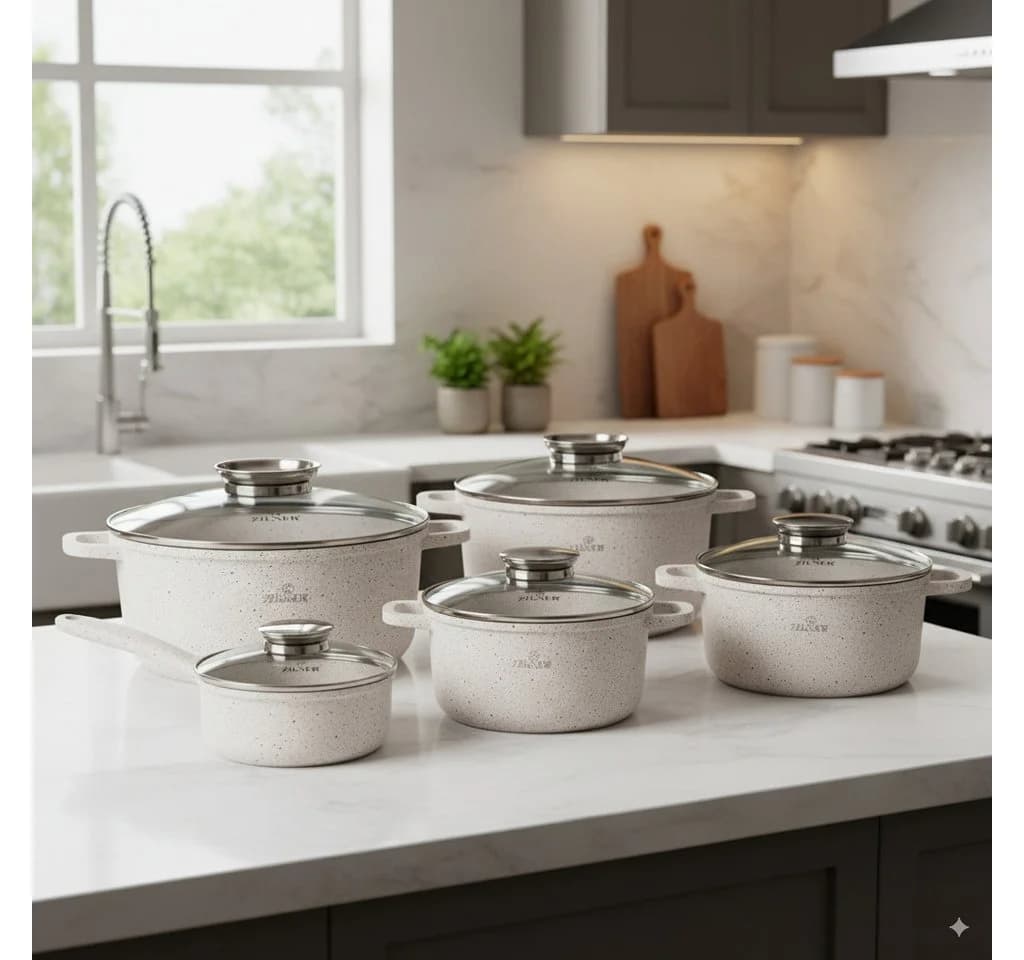 Zilner Topf-Set 6-tlg. Grau Granitbeschichtung Aluminium