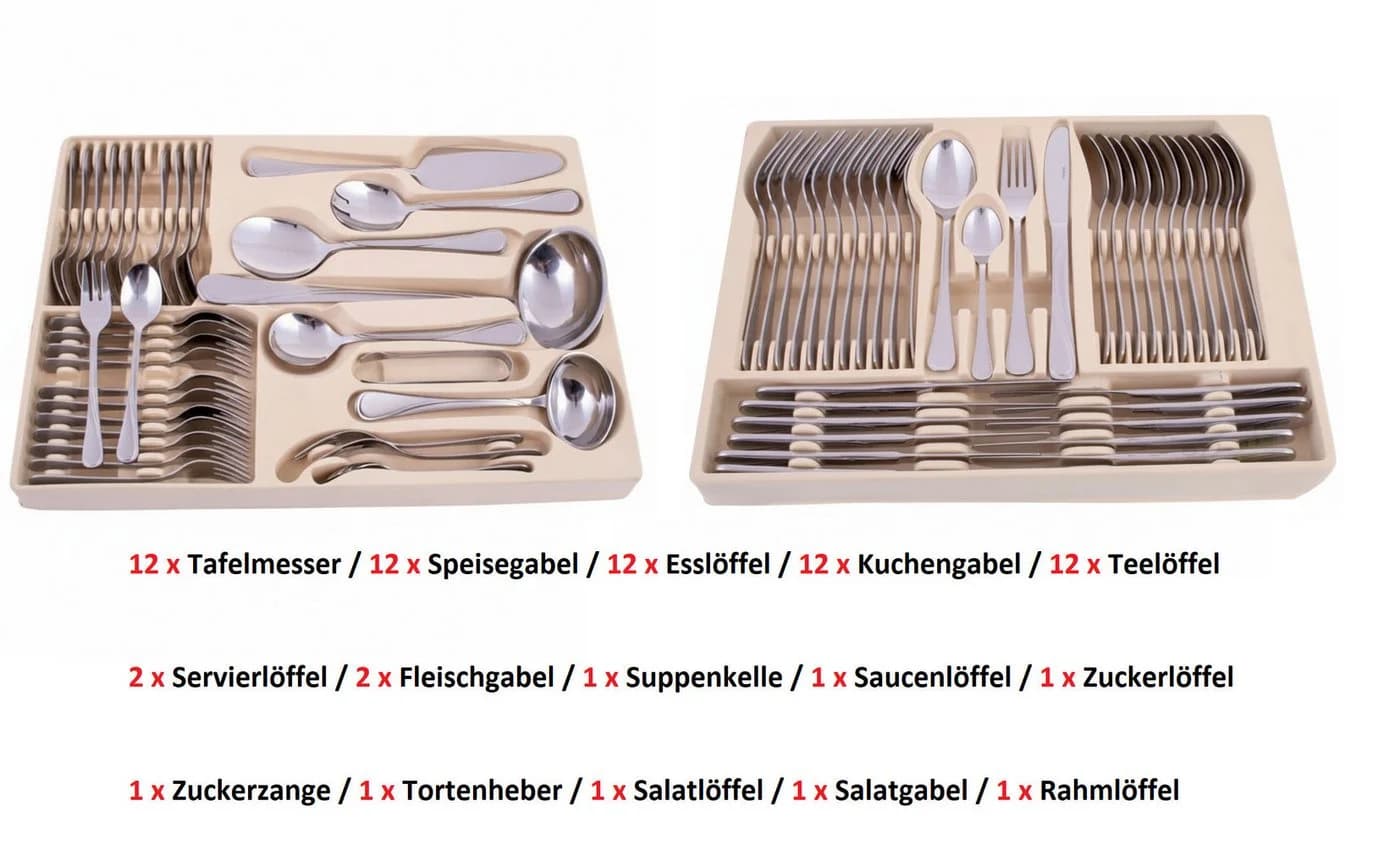 Zilner Besteck-Set 72-tlg. Satiniert Silber für 12 Personen