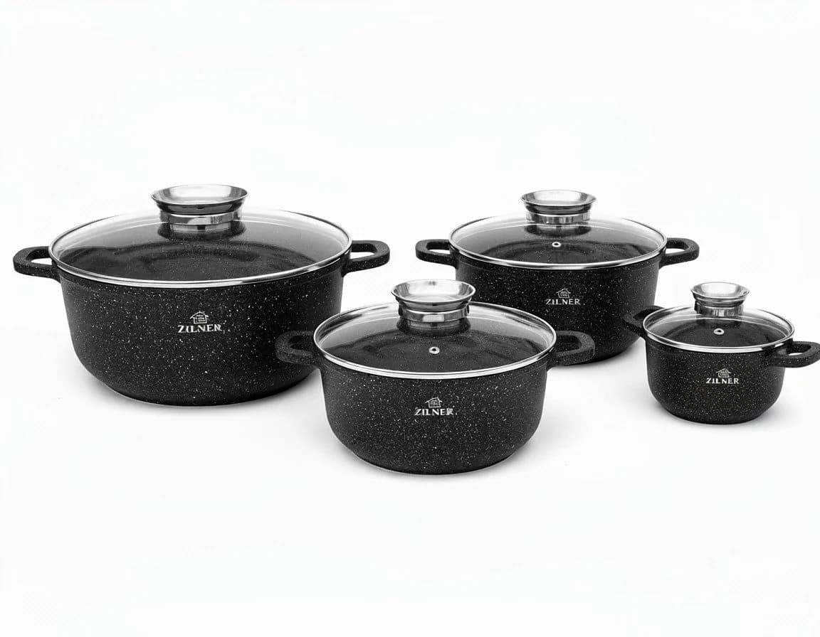 Zilner Topf-Set 4-tlg. Schwarz Keramik-Marmorbeschichtung Aluminium - Bild 2