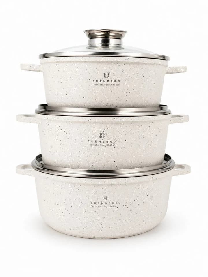 Edenberg Topf-Set 6-tlg. Beige Aluminium mit Glasdeckel