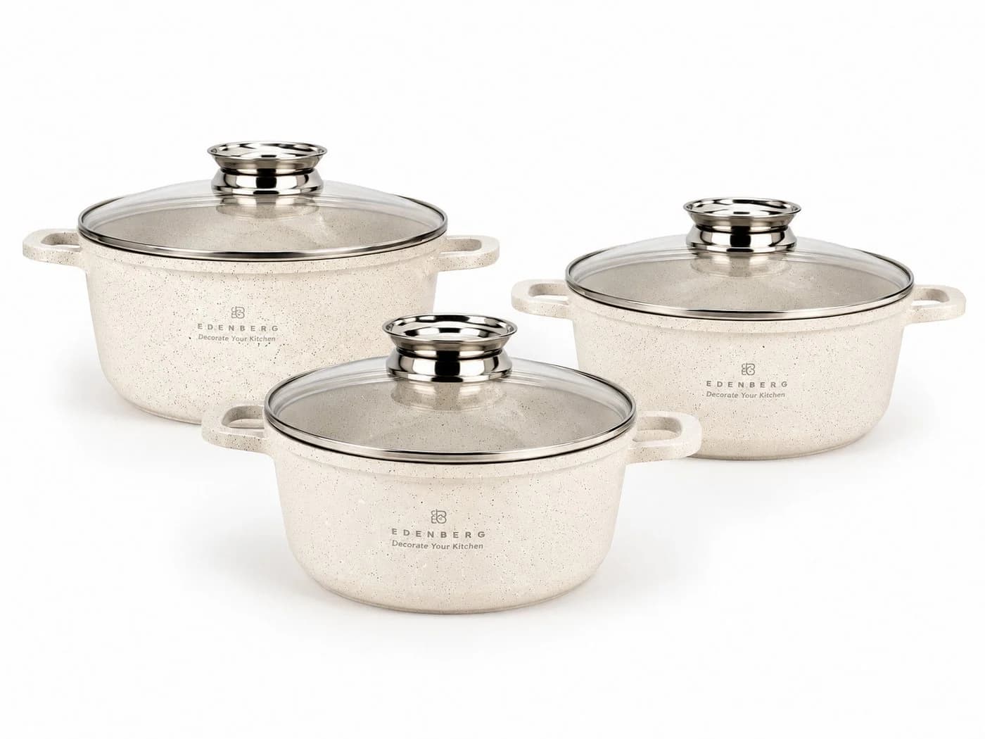 Edenberg Topf-Set 6-tlg. Beige Aluminium mit Glasdeckel - Bild 5