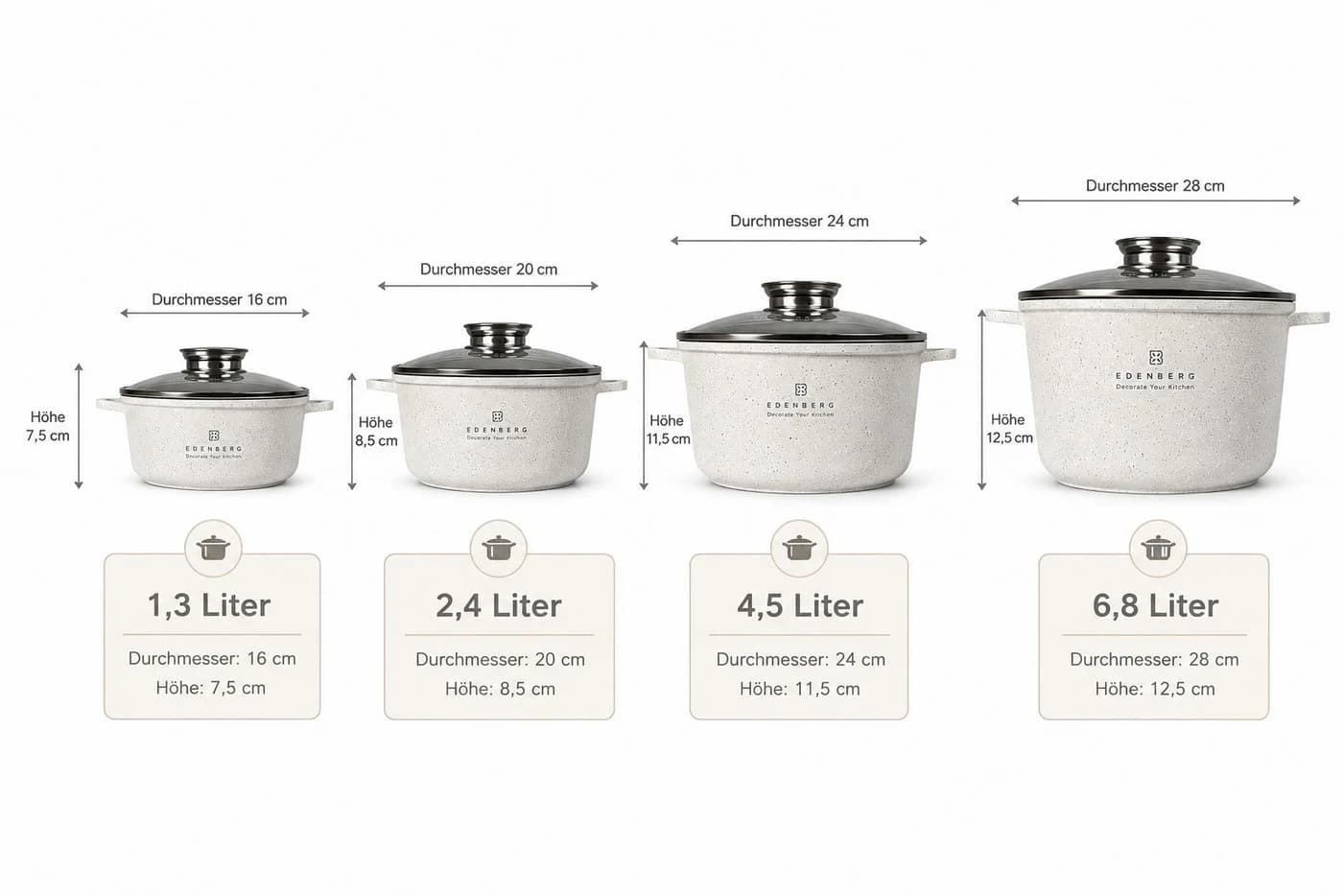 Edenberg Topf-Set 8-tlg. Beige Aluminium mit Steinbeschichtung
