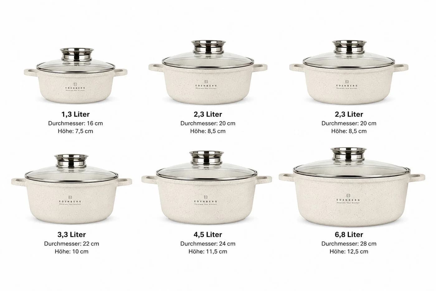 Edenberg Topf-Set 12-tlg. Beige Aluminium & Edelstahl