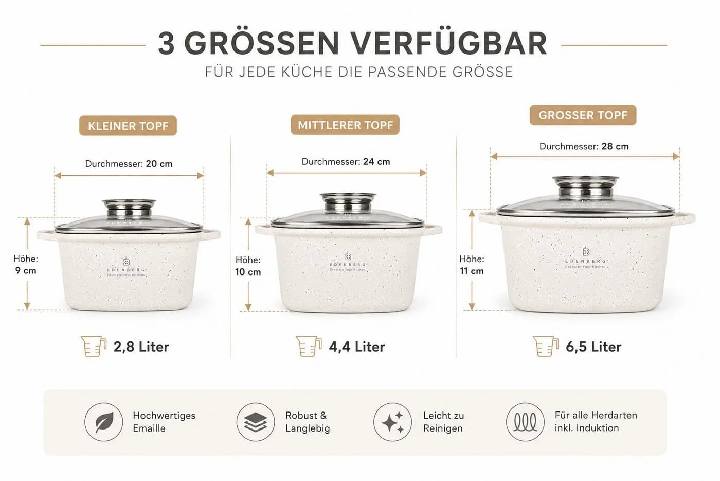 Edenberg Topf-Set 6-tlg. Beige Quadratisch Aluminium Steinbeschichtung