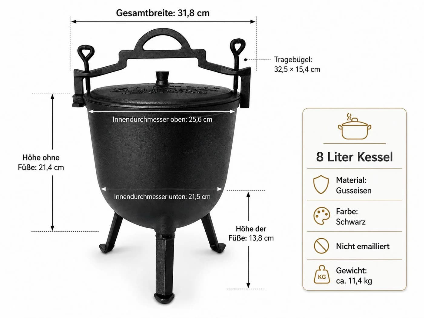 Zilner Grilltopf Schwerer Feuertopf Gusseisenkessel Jagdkessel Schwarz