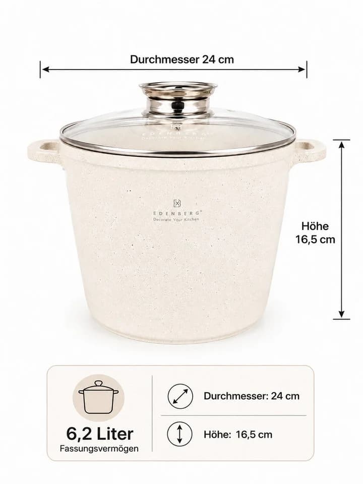 Edenberg Kochtopf 6,2L Beige Steinbeschichtung - Bild 2