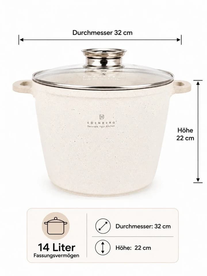 Edenberg Kochtopf 14L Beige Steinbeschichtung - Bild 2
