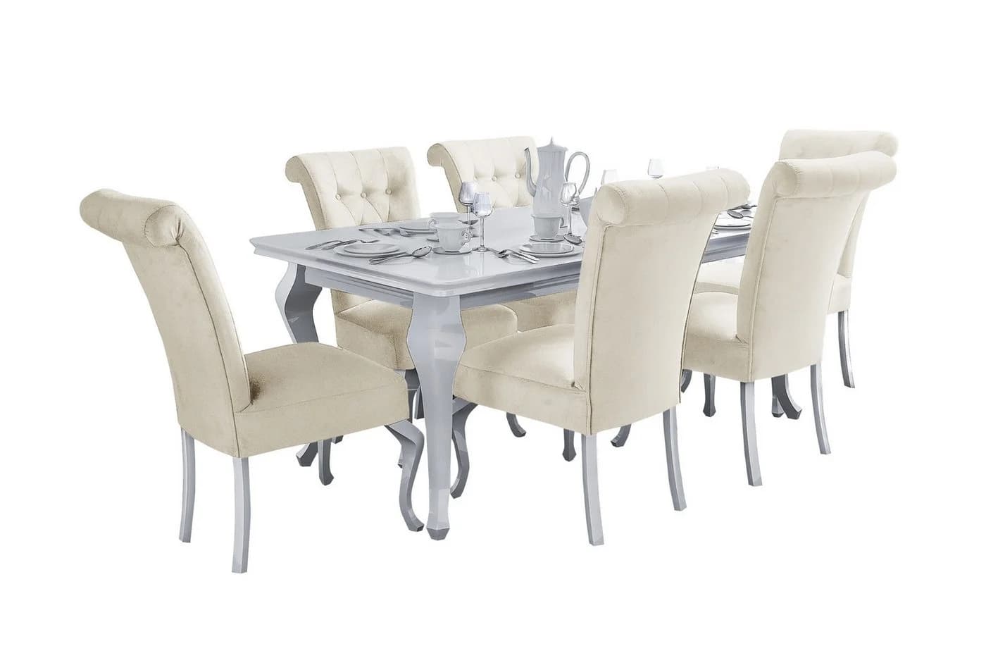 Deine Möbel 24 Essgruppe LUISE Glamour 7-tlg. Beige/Grau Schwarz Samt - Bild 2