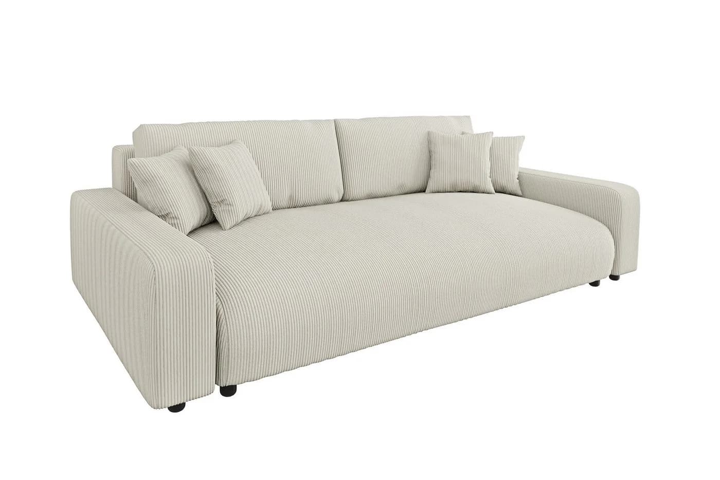 S-Style Möbel Schlafsofa Emma mit Bettkasten in Cord-Stoff Beige