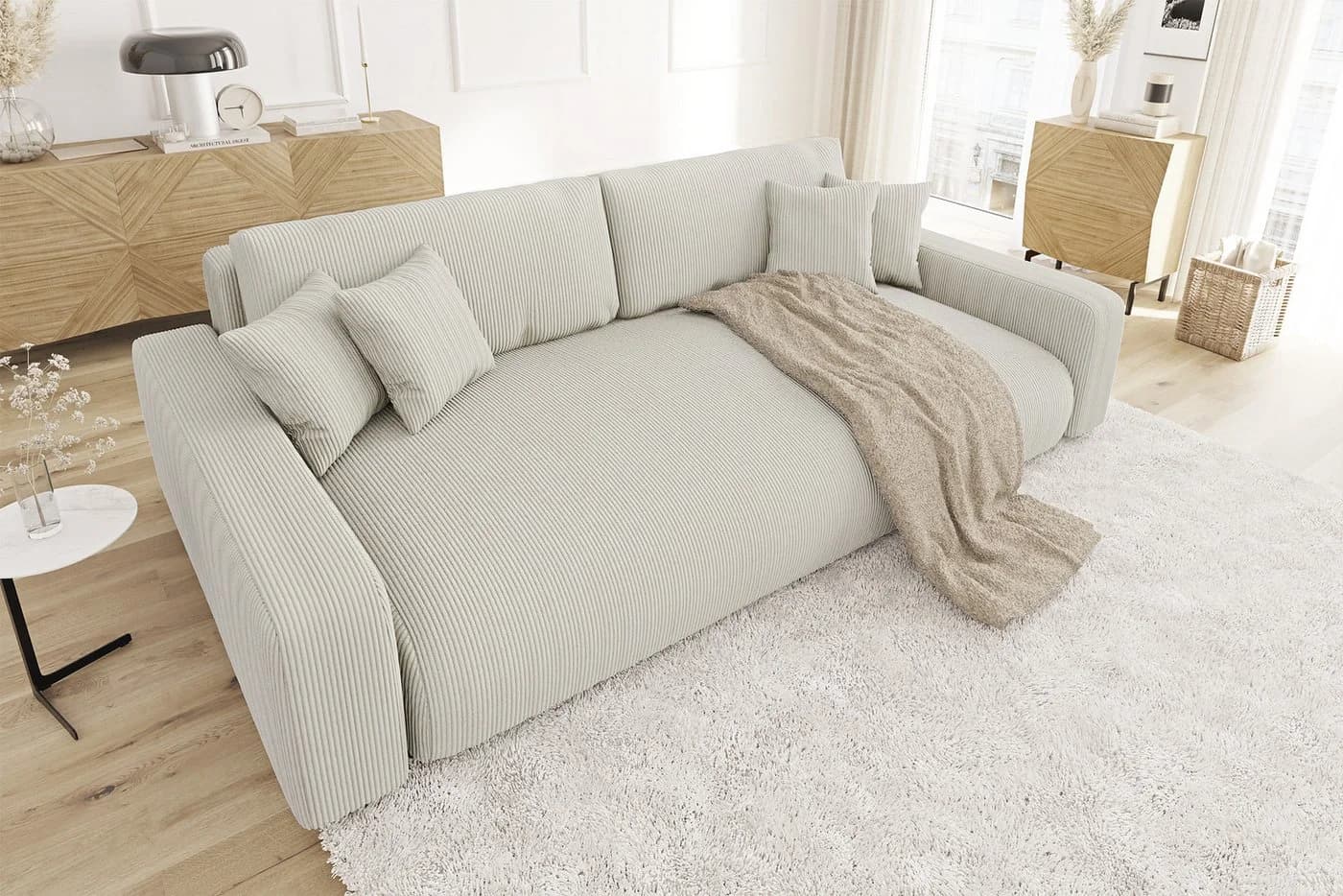 S-Style Möbel Schlafsofa Emma mit Bettkasten in Cord-Stoff Beige - Bild 2