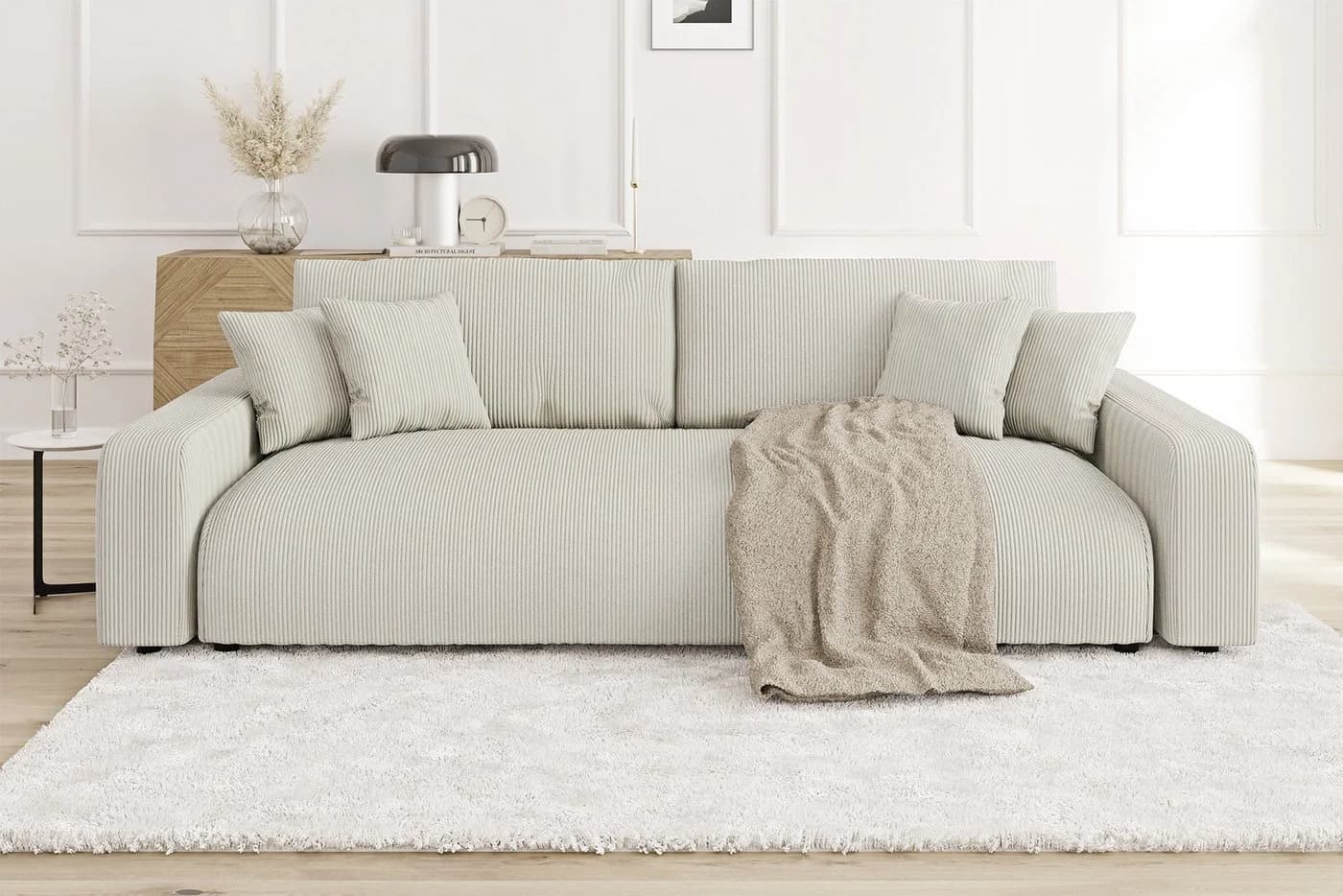 S-Style Möbel Schlafsofa Emma mit Bettkasten in Cord-Stoff Beige - Bild 3