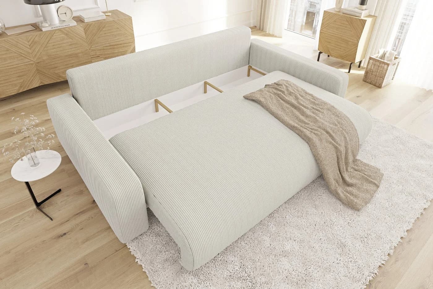 S-Style Möbel Schlafsofa Emma mit Bettkasten in Cord-Stoff Beige - Bild 4