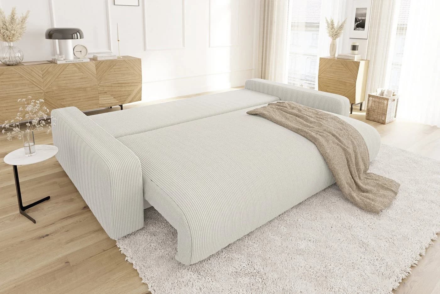 S-Style Möbel Schlafsofa Emma mit Bettkasten in Cord-Stoff Beige - Bild 5