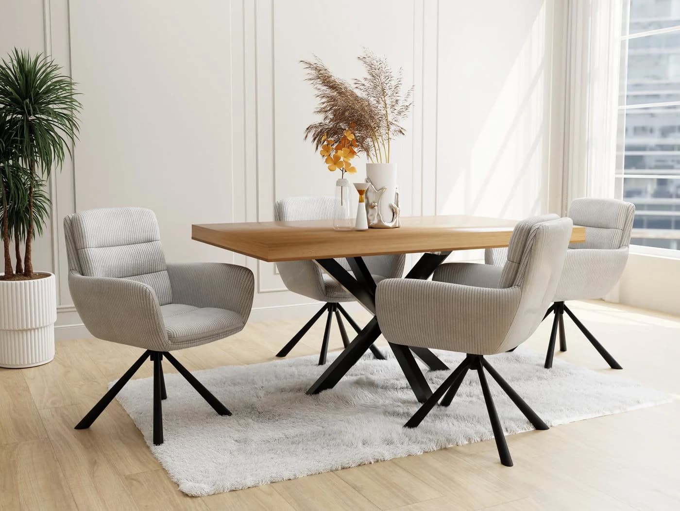 S-Style Möbel Polsterstuhl Frank Hellgrau Cord-Optik Drehbar