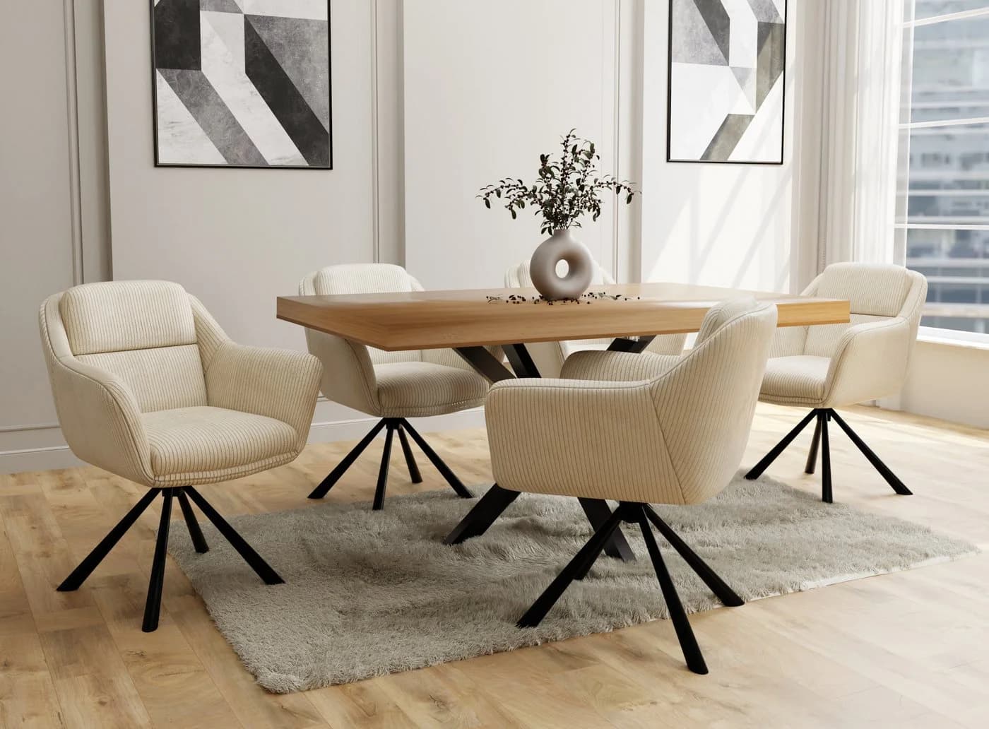 S-Style Möbel Polsterstuhl Carl Cord-Optik Beige