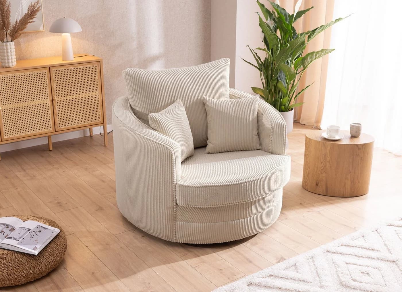 S-Style Möbel Drehsessel Ted Love Seat XXL Beige 360° drehbar Cord