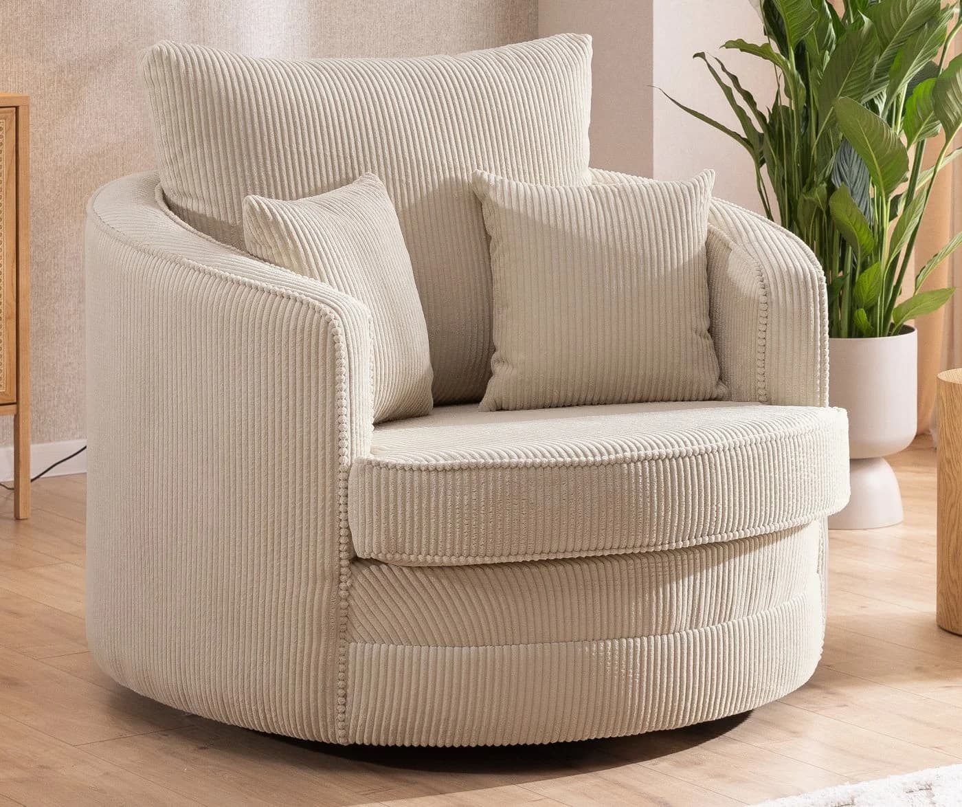 S-Style Möbel Drehsessel Ted Love Seat XXL Beige 360° drehbar Cord - Bild 2