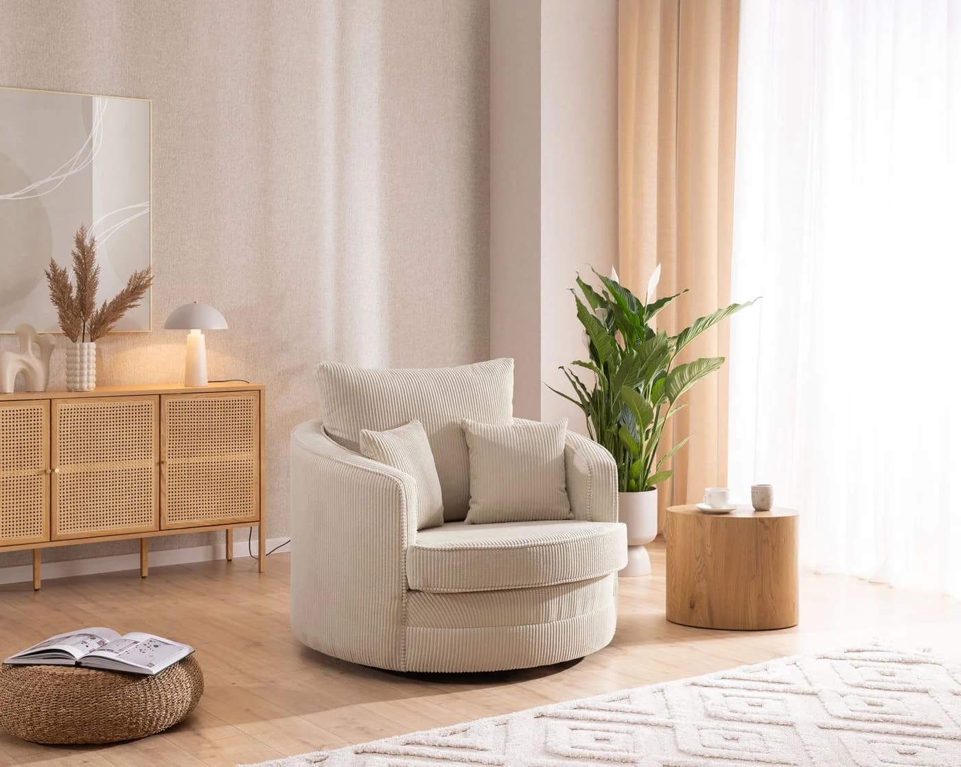 S-Style Möbel Drehsessel Ted Love Seat XXL Beige 360° drehbar Cord - Bild 3