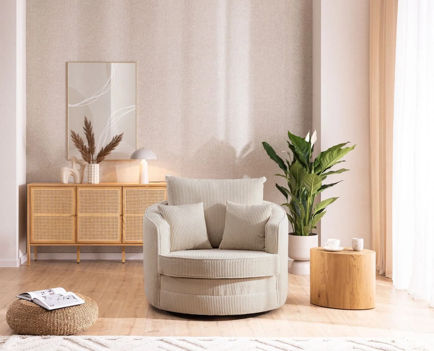 S-Style Möbel Drehsessel Ted Love Seat XXL Beige 360° drehbar Cord - Bild 4