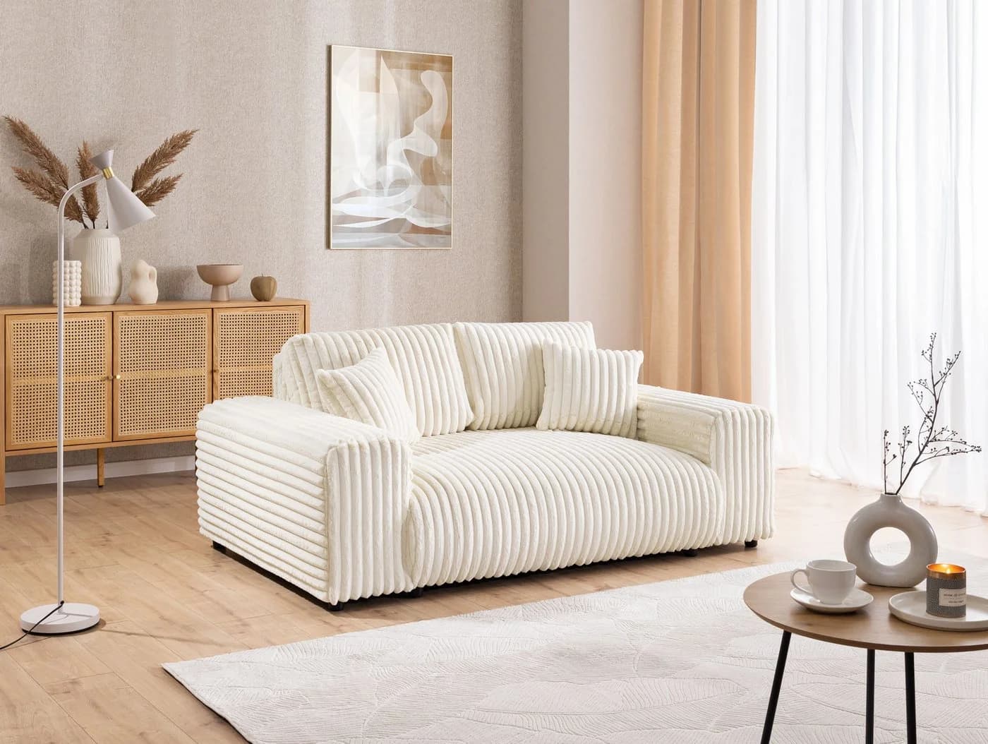 S-Style Möbel 2-Sitzer Sofa Mollis Hellbeige Plüschcord